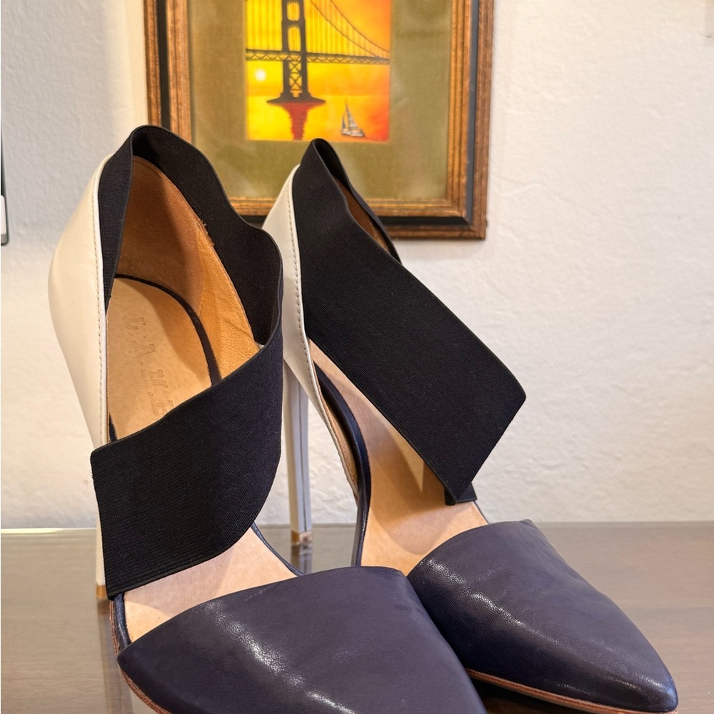 L.A.M.B. Blue and White Modern Heels